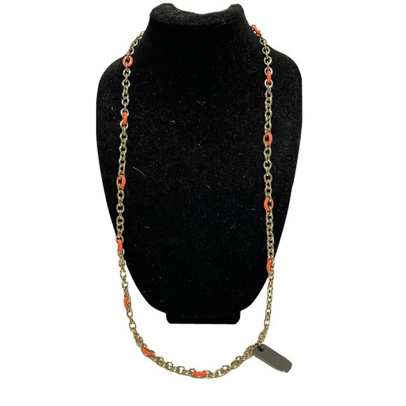 NWT J Crew gold tone pink alternating chain necklace 37” Long Layering Enamel